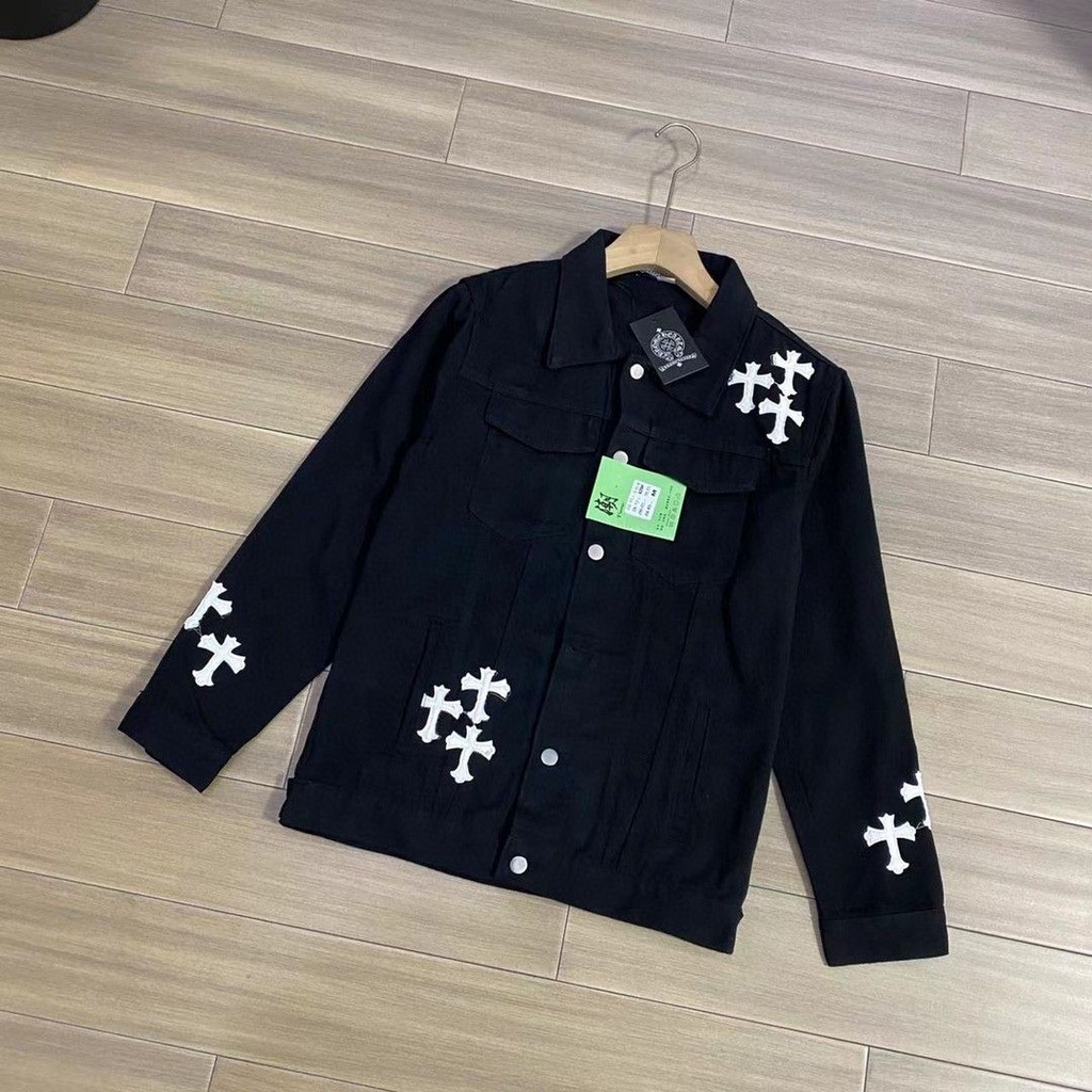 RUHA Chrome Hearts High version Crowe back cross shirt denim jacket jacket men's and women's same little red riding book Hot