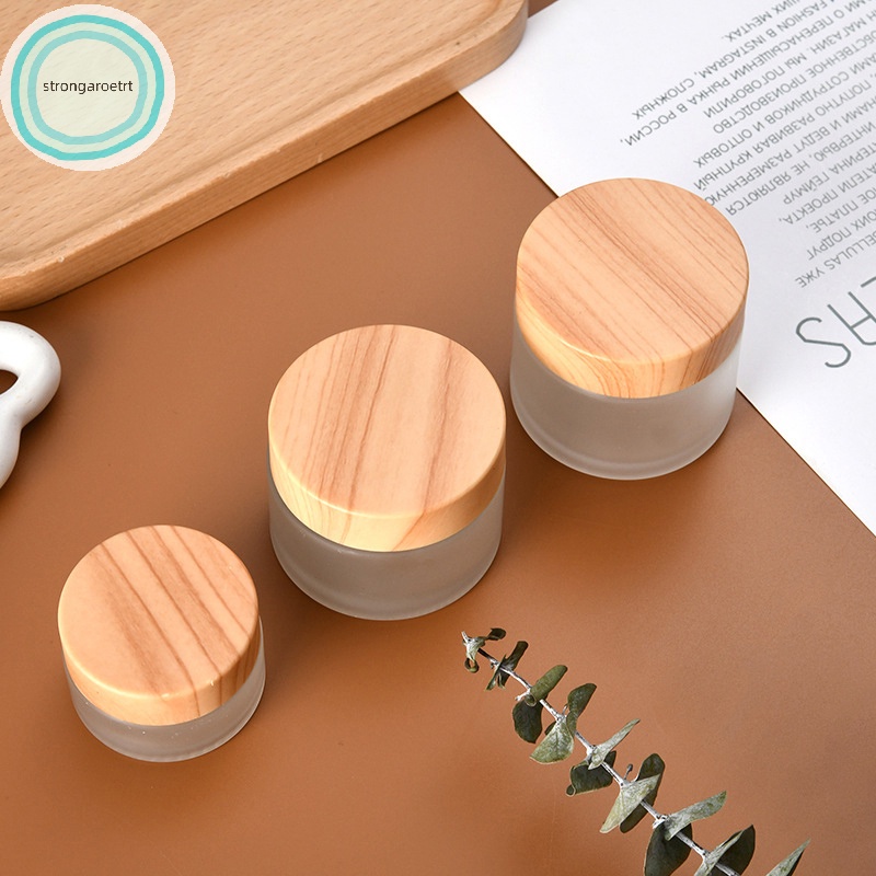 Lọ Thủy Tinh mini Nắp Gỗ Đựng Mỹ Phẩm / Kem Mặt / Son Môi Có Thể Đổ Đầy