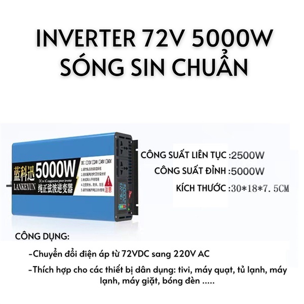 INVERTER 72V LÊN 220V SIN CHUẨN CÔNG SUẤT 5000W 2500W LIÊN TỤC