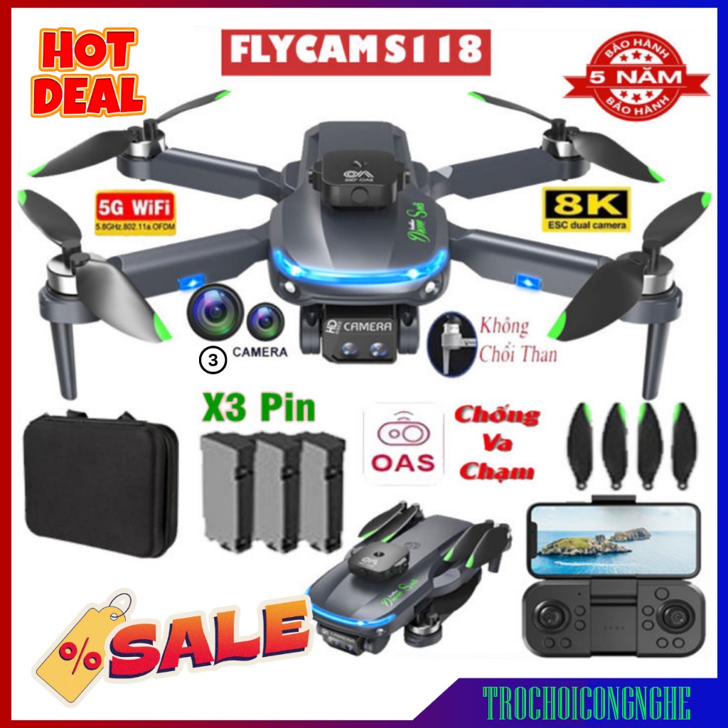 Flycam S118 Pro Max 2 Camera Động Cơ Không Chổi Than, Cảm Biến Chống Va Chạm 360 Độ, Công Nghệ 5G 2023, Bay 20 phút