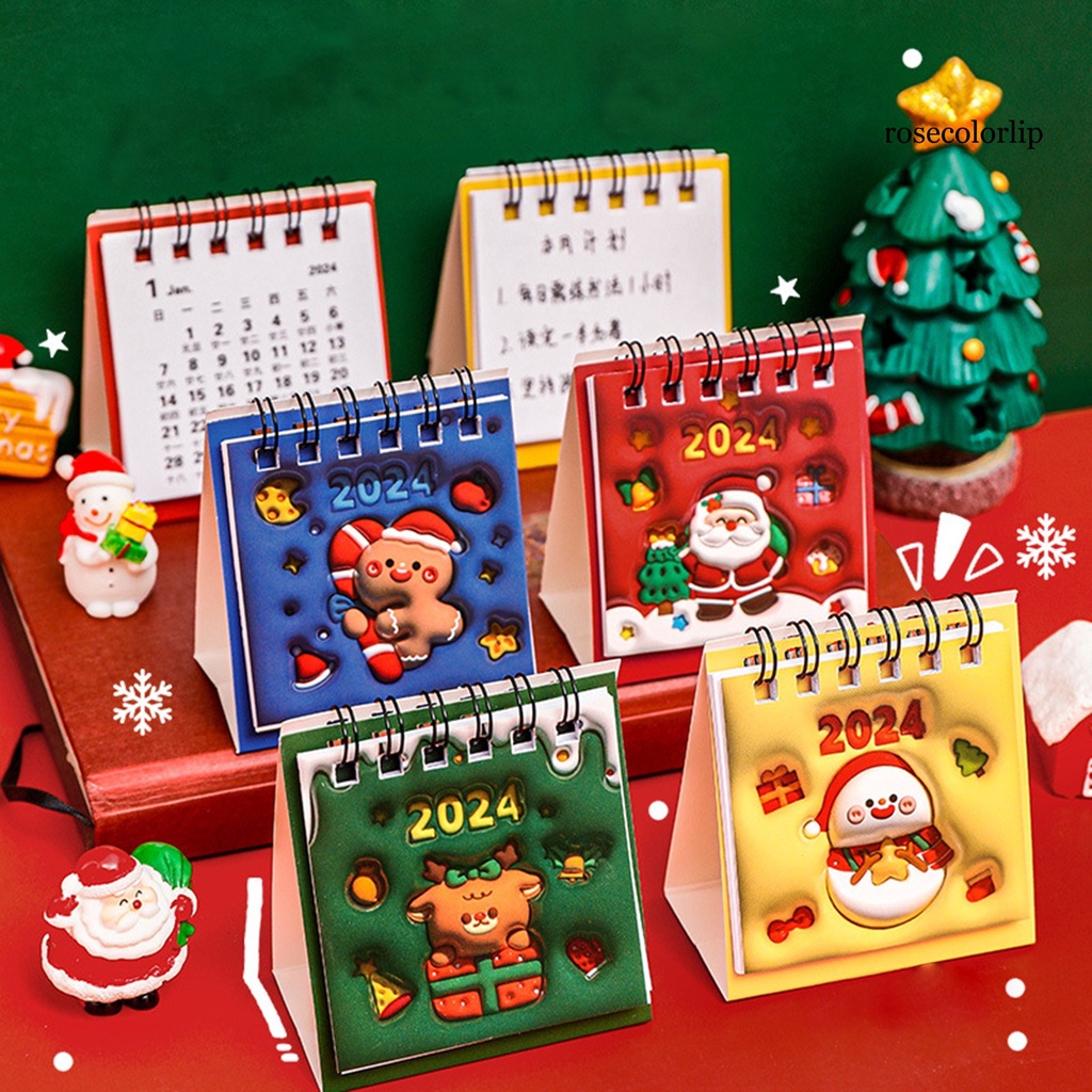 Rr * Bộ 2 Lịch Để Bàn mini Họa Tiết Hoạt Hình Giáng Sinh 2023 Đến dec 2024 Hai Dây Nhỏ Gọn Để Bàn Lên Kế Hoạch Hàng Tháng