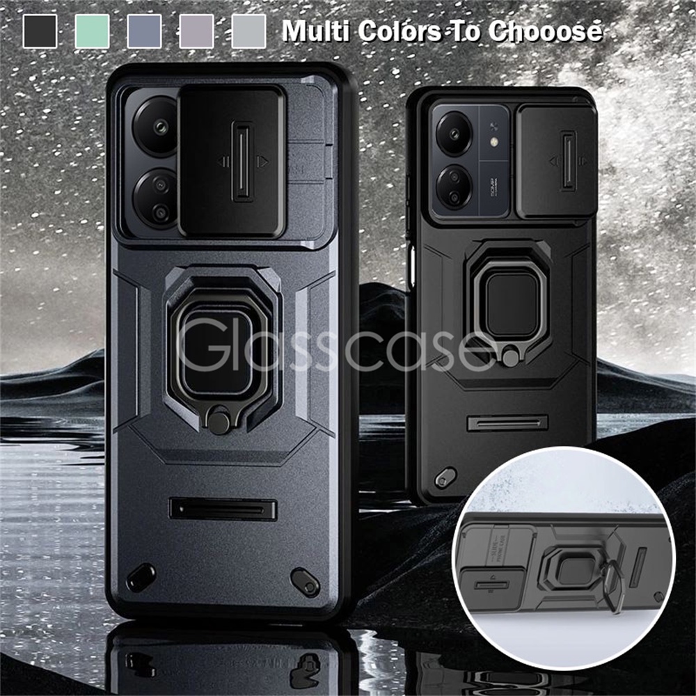Ốp Điện Thoại Cứng Kiểu Giáp Chống Sốc Kèm Giá Đỡ Nhẫn Bằng Kim Loại Cho redmi 13c 13 c redmi13c 2023