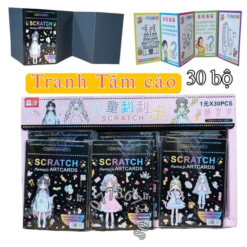 Hộp 30 bộ tranh tăm cào loại to