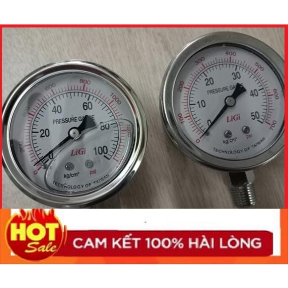 Đồng hồ đo áp suất áp lực thủy lực khí nén trong có dầu mặt phi 63  loại 5kg, 7kg 10kg.15kg 20kg 25kg....vv