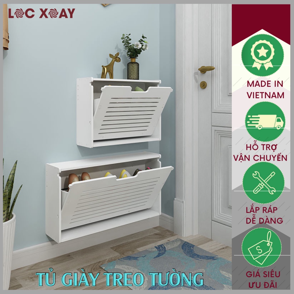 Tủ Giày Treo Tường Lắp Ghép Thông Minh Chất Liệu Gỗ Nhựa Pitech Cao Cấp, Tủ Giầy Chống Nước Hàn Quốc_Lốc Xoáy