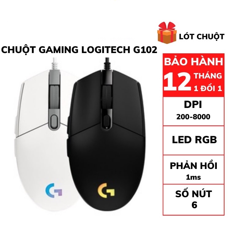 Chuột gaming logitech G102 Led RGB 8000DPI