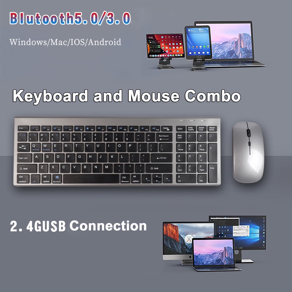 Bộ Bàn Phím Và Chuột Không Dây Bluetooth 109 Phím Có Thể Sạc Lại Cho Mac book Laptop PC Notebook