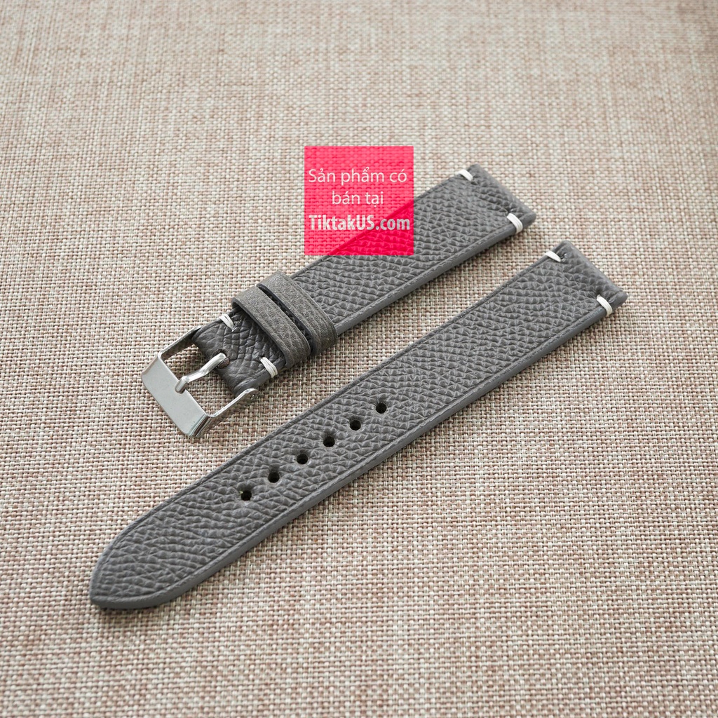 Dây đồng hồ da bò thật vân EPSOM không may chỉ viền size 18mm - 20mm - 22mm