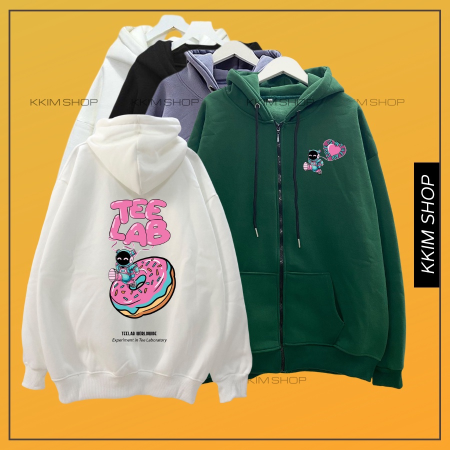 Áo HOODIE TEELAB DÂY KÉO Nữ form rộng oversize, Áo KHOÁC Nỉ hoodie ZIP XANH LÁ unisex Nỉ bông cao cấp