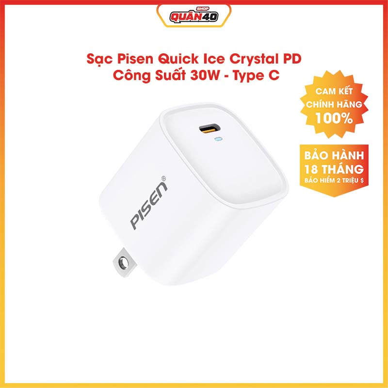 Củ Sạc Nhanh Pisen Quick Ice Crystal PD Công Suất 30W  - Bảo Hành 18 Tháng