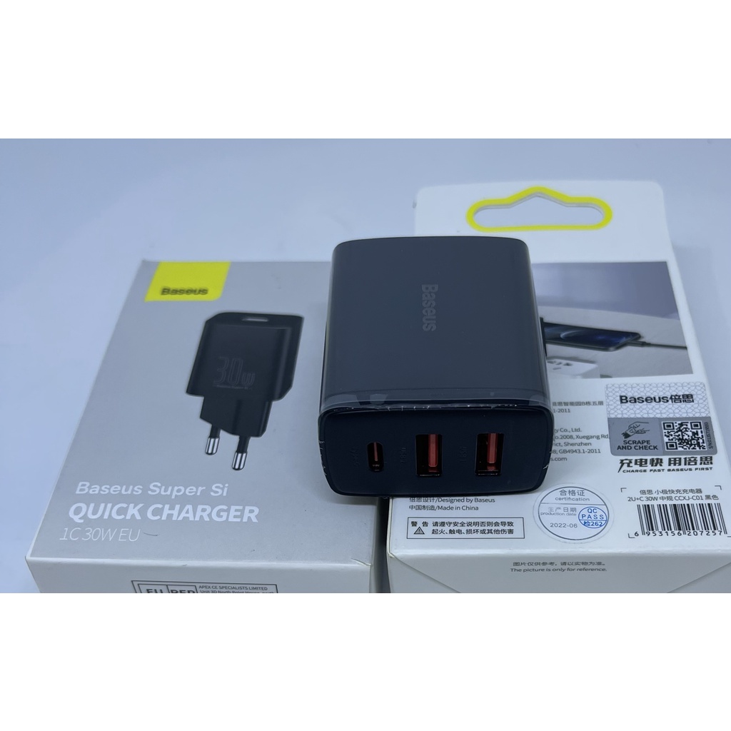 Củ xạc nhanh baseus, cổng xạc type C và USB công suất 30w