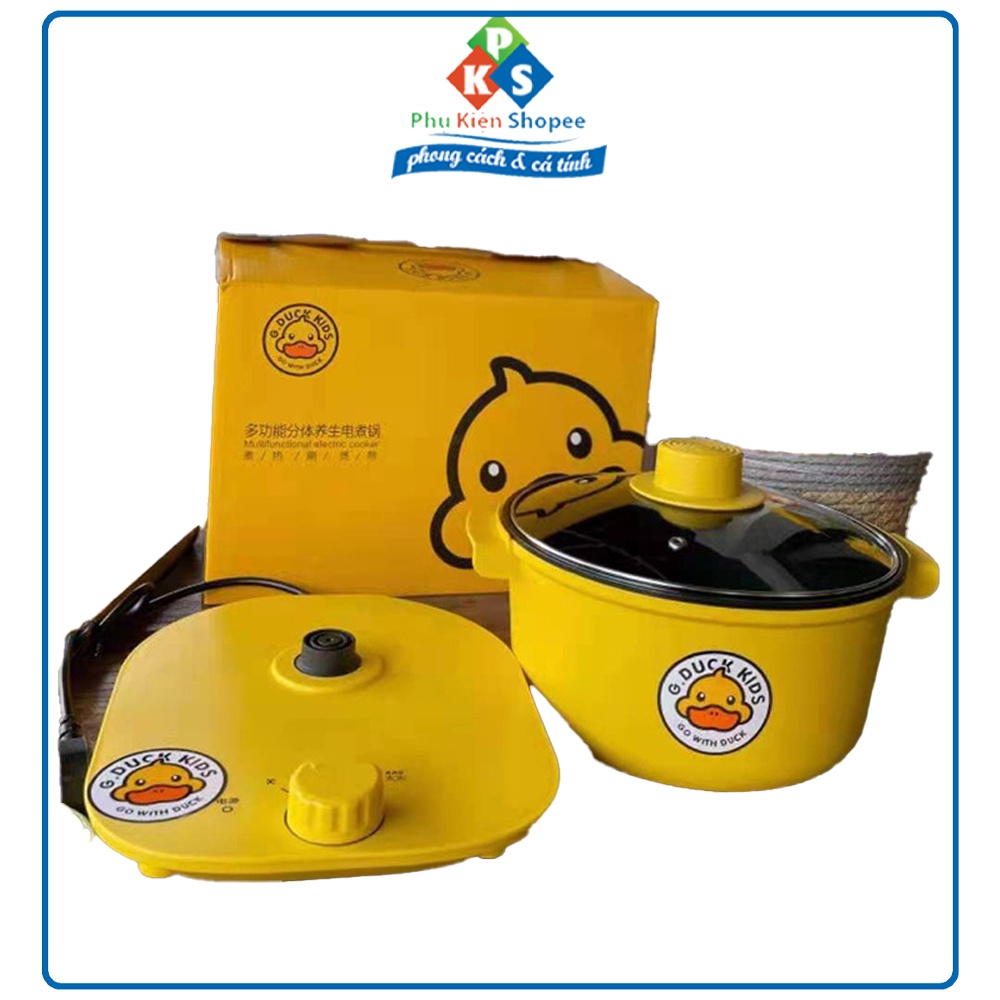 Nồi nấu đa năng con vịt vàng, Nồi lẩu mini điện chống dính đa năng công suất 600W dung tích 1.8L