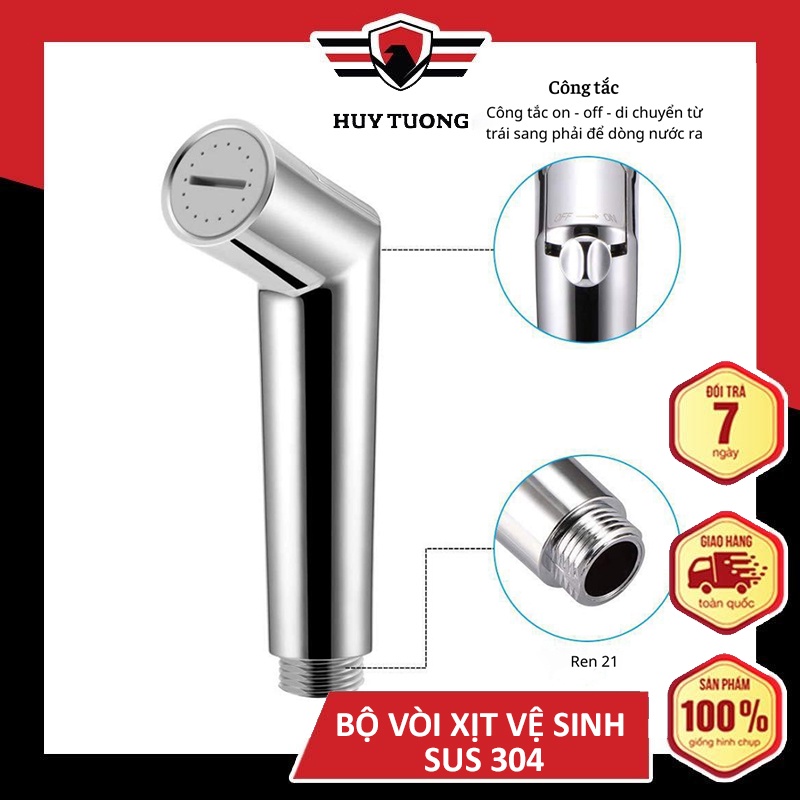 Vòi xịt vệ sinh cầm tay inox cao cấp, bộ vòi xịt chính hãng  - Huy Tưởng