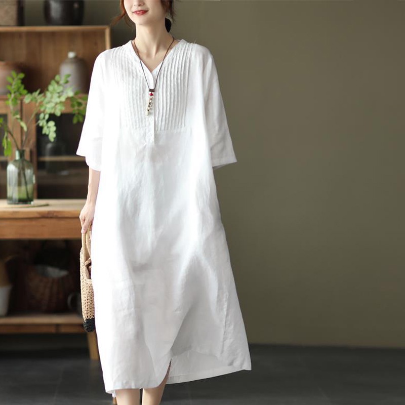 Váy Đầm Nữ Thiết Kế Cao Cấp Cổ Xẻ Dáng Suông Tôn Dáng, Đầm Midi Chất Liệu Sang Trọng