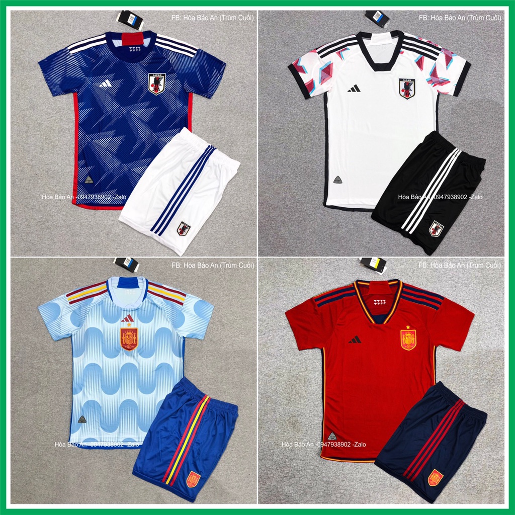 Áo Đội Tuyển Nhật WC 2022 - Set Bộ Quần Áo Đá Banh Japan 2023 Màu Xanh Trắng - Vải polyeste chuẩn áo thi đấu