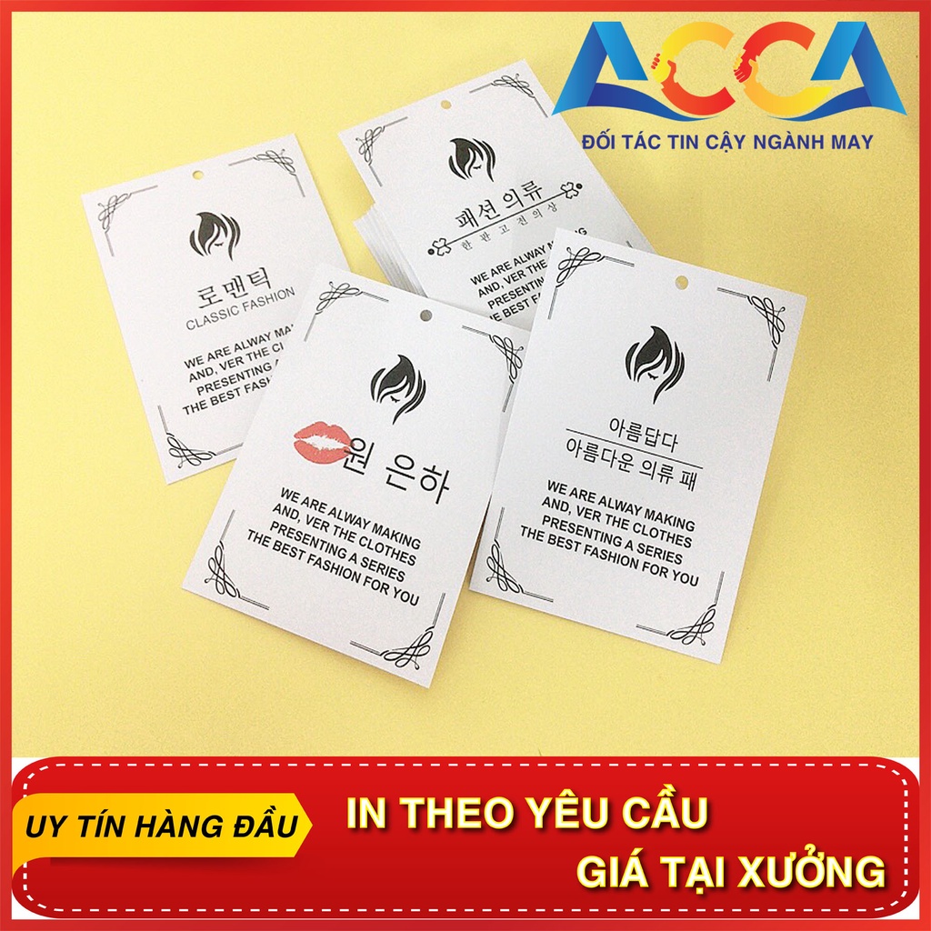 Tag giấy bán sẵn nhãn mác quần áo ACCA - Thẻ bài tag mác  chữ hàn dùng cho quần áo quảng châu ,thời trang nam nữ trẻ em