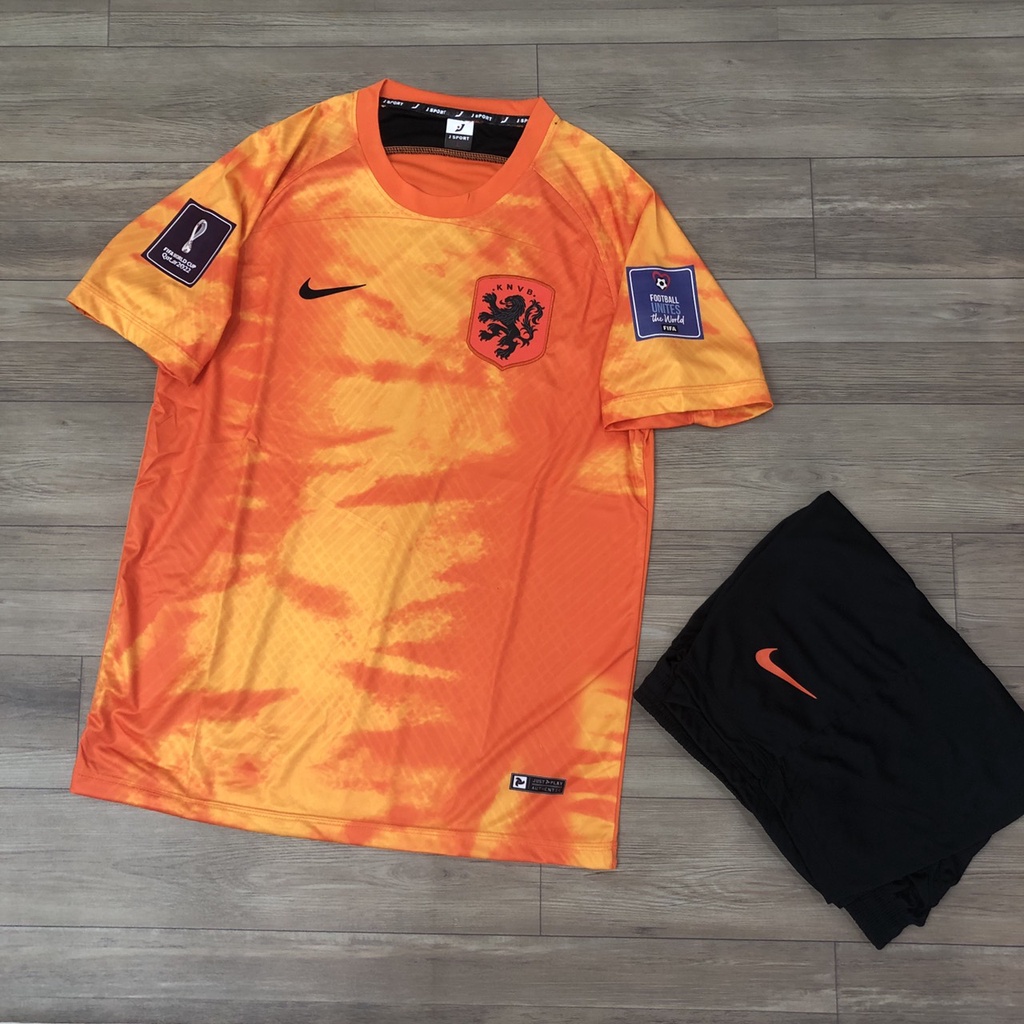 Bộ quần áo đá banh tuyển HÀ LAN cam có logo WC chuẩn 2022