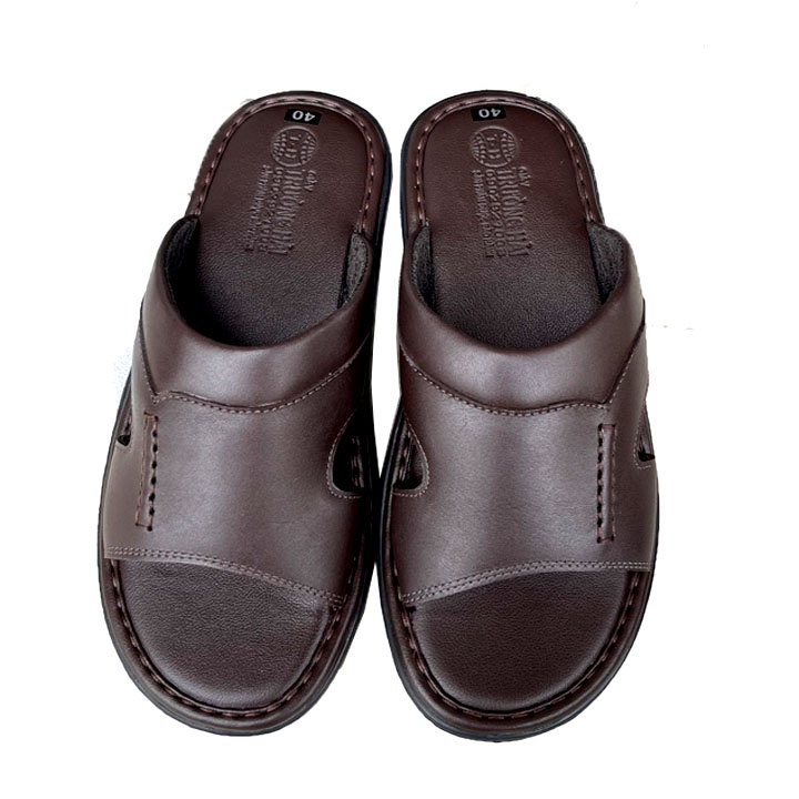 Dép da nam đế cao 3cm màu nâu Trường Hảida bò thật mềm mại DN125N