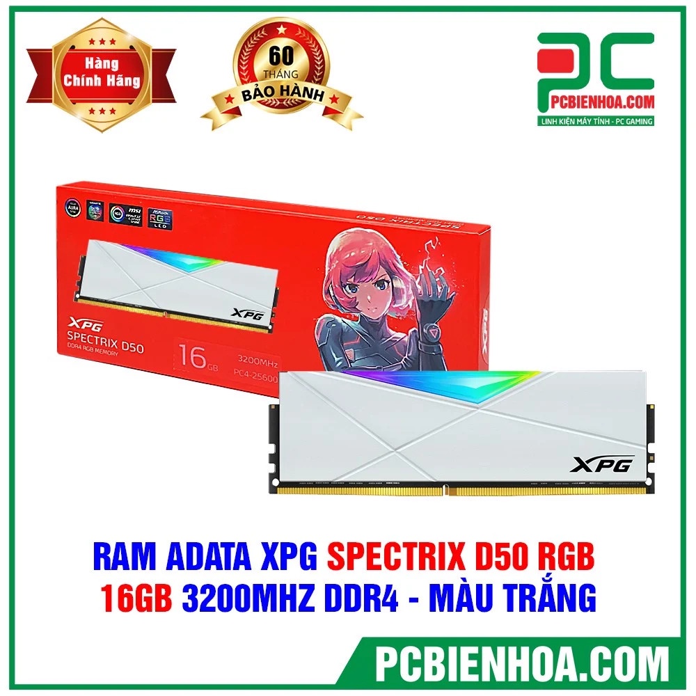 RAM ADATA XPG SPECTRIX D50 RGB - 16GB 3200MHZ DDR4 - MÀU TRẮNG