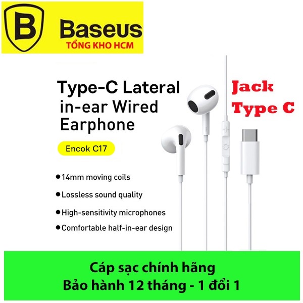 Tai nghe có dây Baseus Encok C17 Wired Earphone Type C dài 1.1m, micro đàm thoại, nút điều khiển cho Smartphone & I-pad