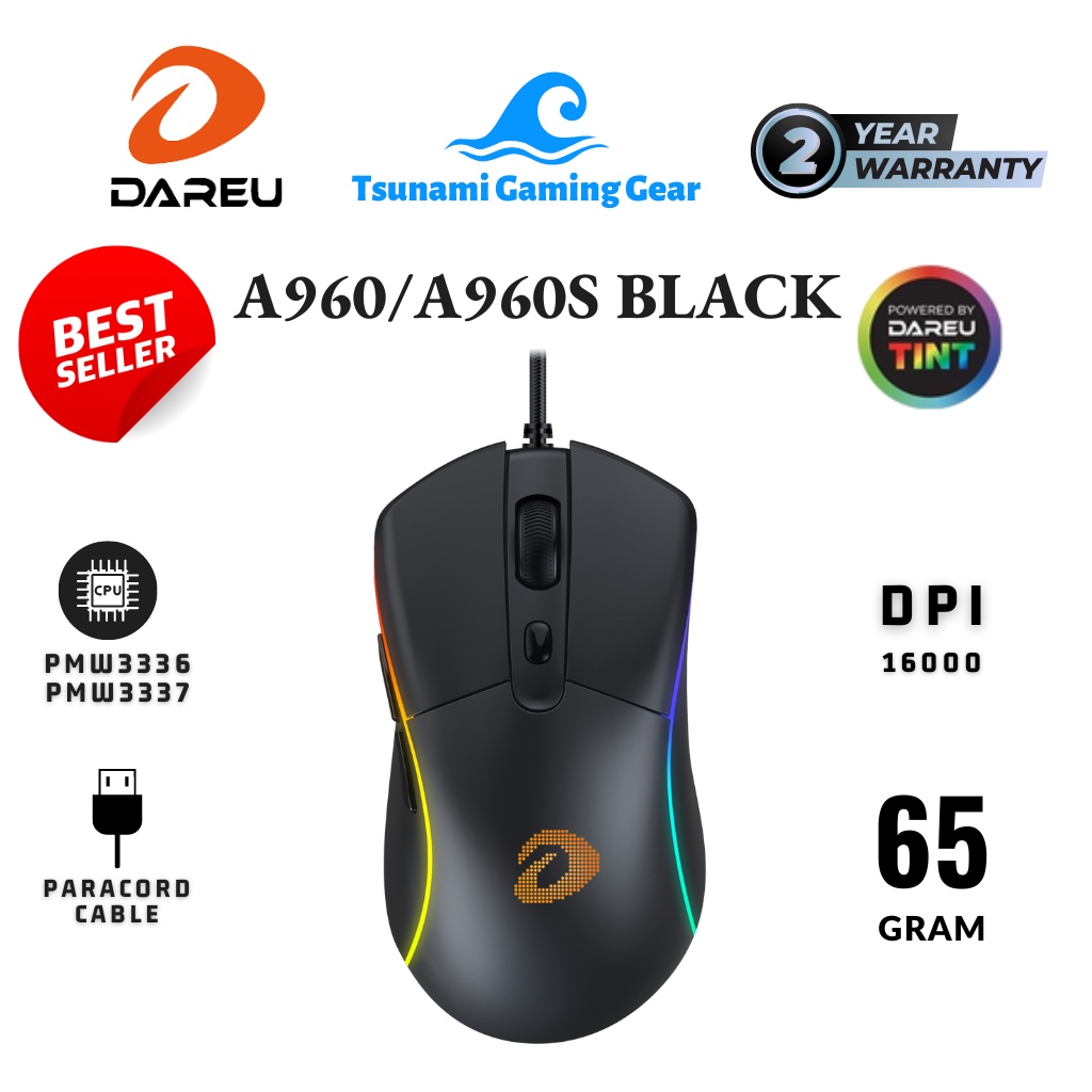 Chuột Gaming DAREU A960/ DAREU A960s BLACK ULTRALIGHT RGB/ Pixart PWM3336 - PWM3337