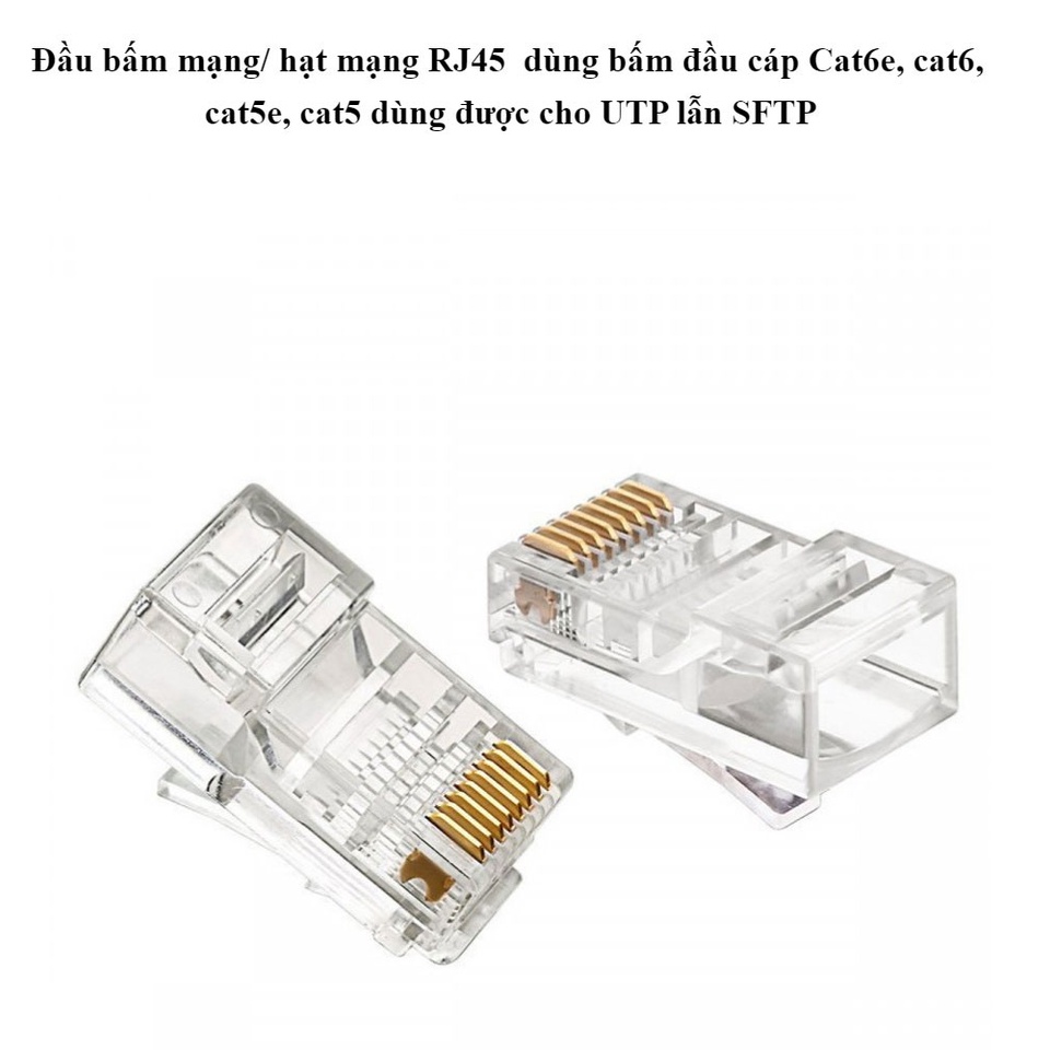 20 Đầu bấm mạng/ hạt mạng CAT6 RJ45 - dùng bấm đầu cáp Cat6e, cat6, cat5e, cat5 dùng được cho UTP lẫn SFTP