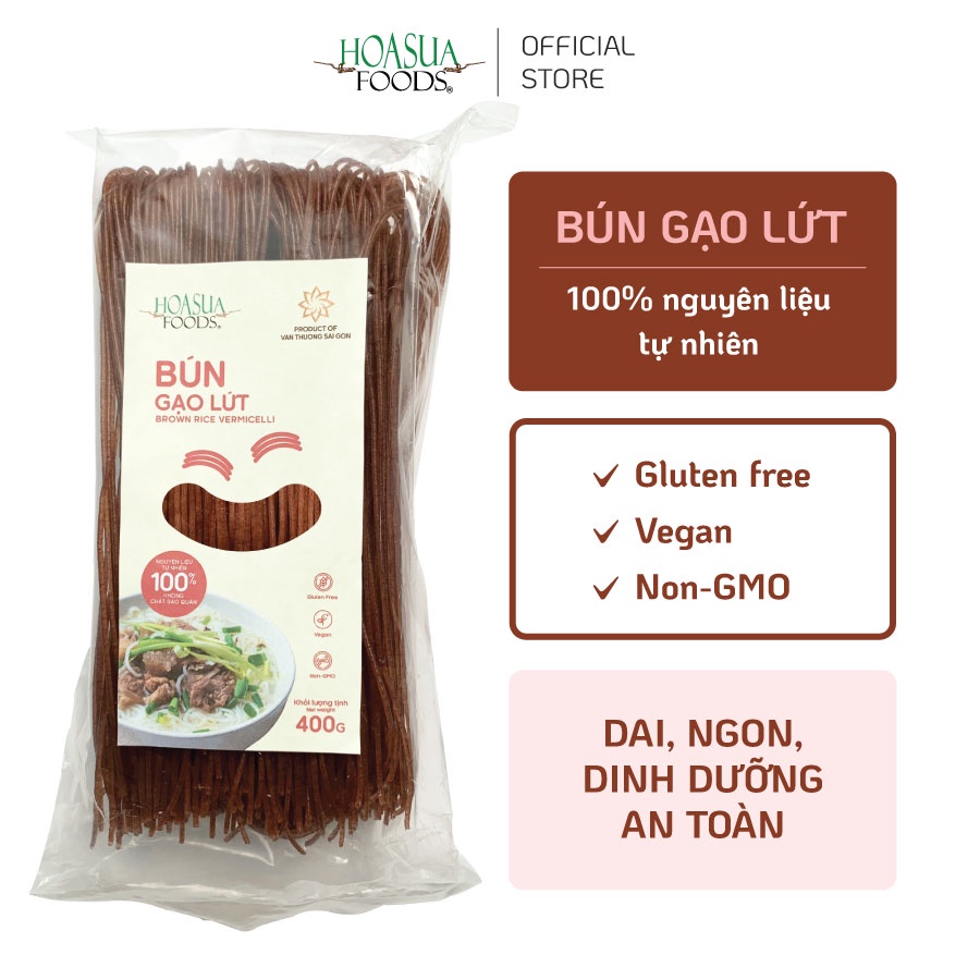 Bún gạo lứt Hoa Sua Foods túi 400g - ăn kiêng, giảm cân, ăn thực dưỡng, eatclean, healthy