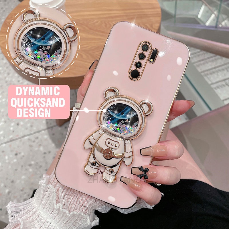 Ốp lưng Redmi 9 Ốp Điện Thoại TPU silicone Mềm Mạ Điện 3D Có Giá Đỡ Hình Gấu Kim Tuyến Cho Redmi 9