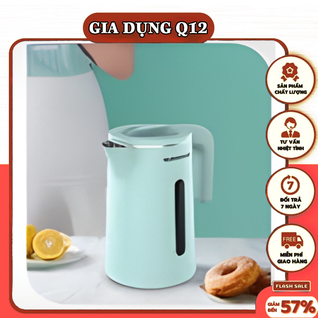 Bình đun siêu tốc Sunhouse - 1.8L nước sôi cao cấp 2 lớp chống nóng chống giật mới màu xanh pastel
