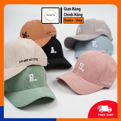 Mũ lưỡi trai Chữ Cái A, B, C, D, S, T, P, R, L, V chất nhung tăm cao cấp form Unisex Nam Nữ