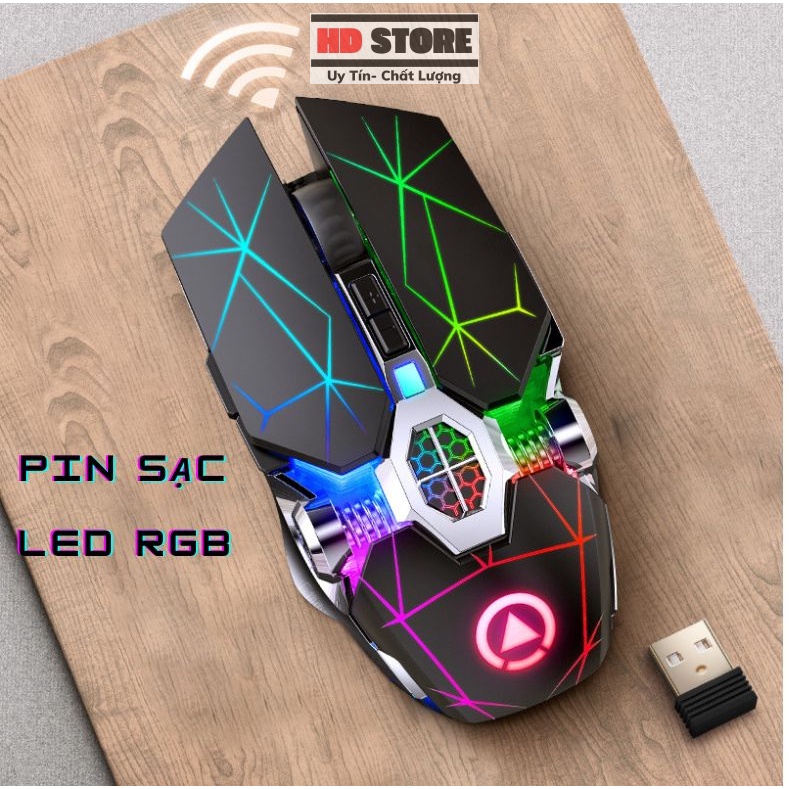 Chuột Không Dây Gaming  A7 Kết Nối Không Dây USB 2.4G Pin Sạc Đèn LED Tự Động Đổi Màu Cao Cấp