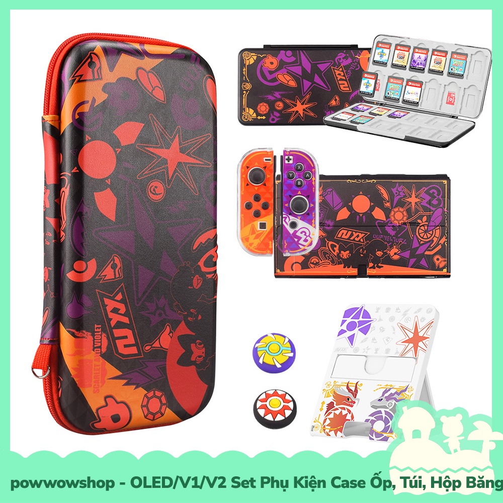 Oled/V1/V2 Set Phụ Kiện Case Ốp, Túi Đựng, Hộp Băng Nintendo Switch Scarlet & Violet Purple Red