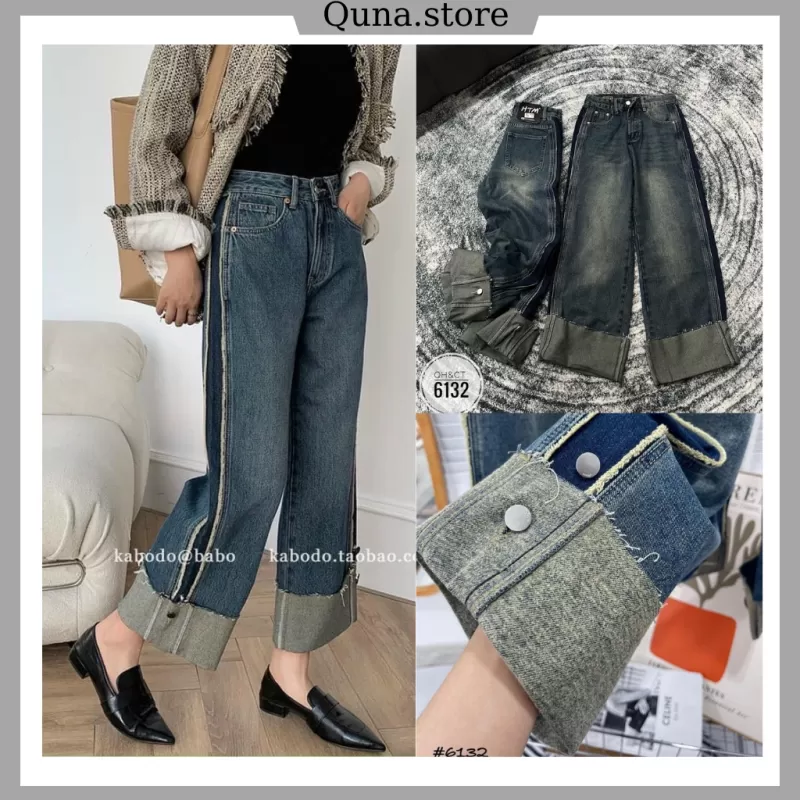 Quần bò jeans xuông vắn gấu viền 2 cúc khuy M6846