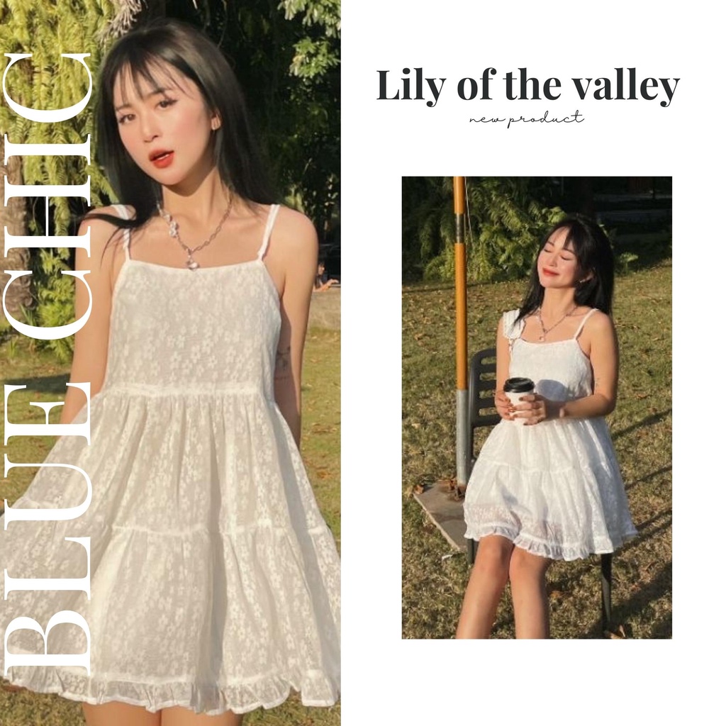 Váy hai dây trắng hoa nổi ren LILY OF THE VALEY - BLUE CHIC