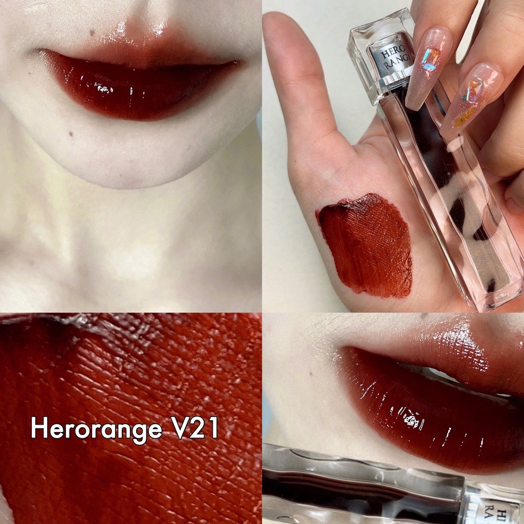 Son kem bóng thuỷ tinh HERORANGE V21 mướt môi căng mọng Mirror Light Lip Glaze