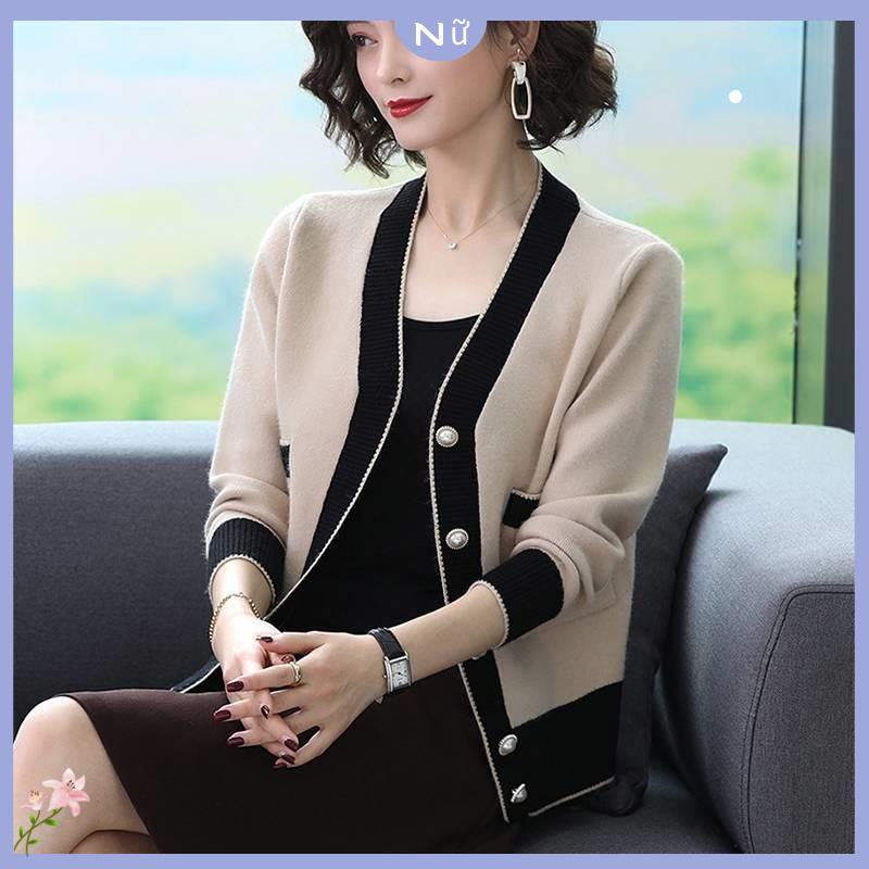 O Len Len N o Áo Khoác Cardigan Ngắn Tay Dài Phong Cách Phương Tây Thời Trang Xuân Thu Cho Phụ Nữ Trung Niên