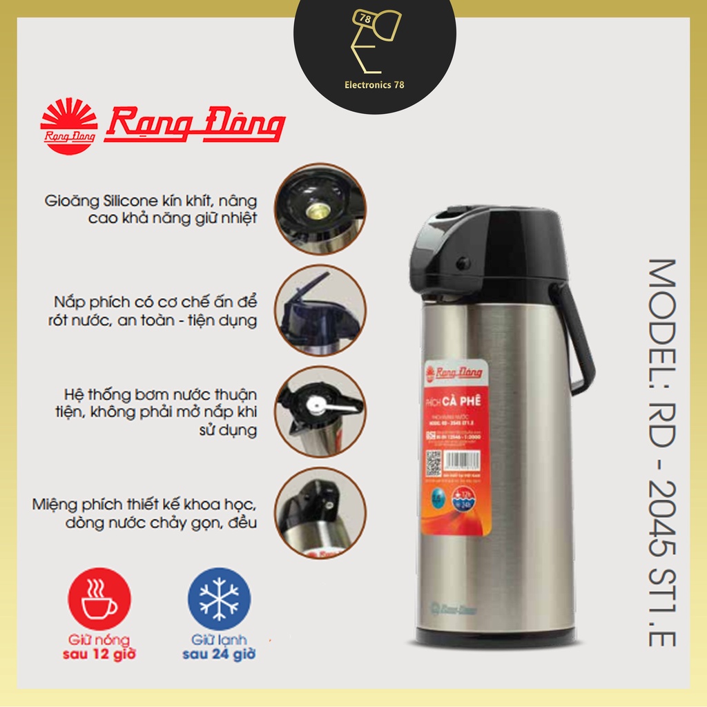 Phích giữ nhiệt Inox cao cấp Rạng Đông - 2545 ST1.E
