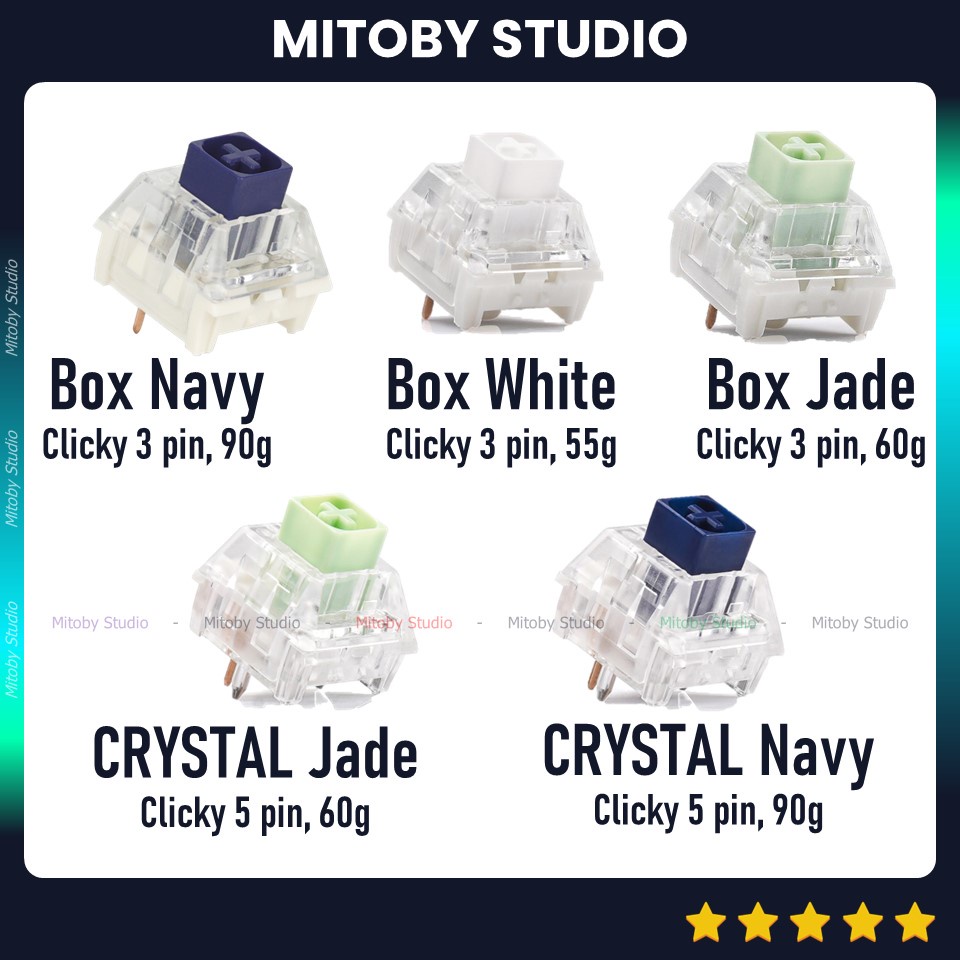 Kailh Box White Box Navy click switch Công tắc bàn phím cơ Kailh Box Jade Crystal Navy Kailh Crystal Jade Mitoby Studio.