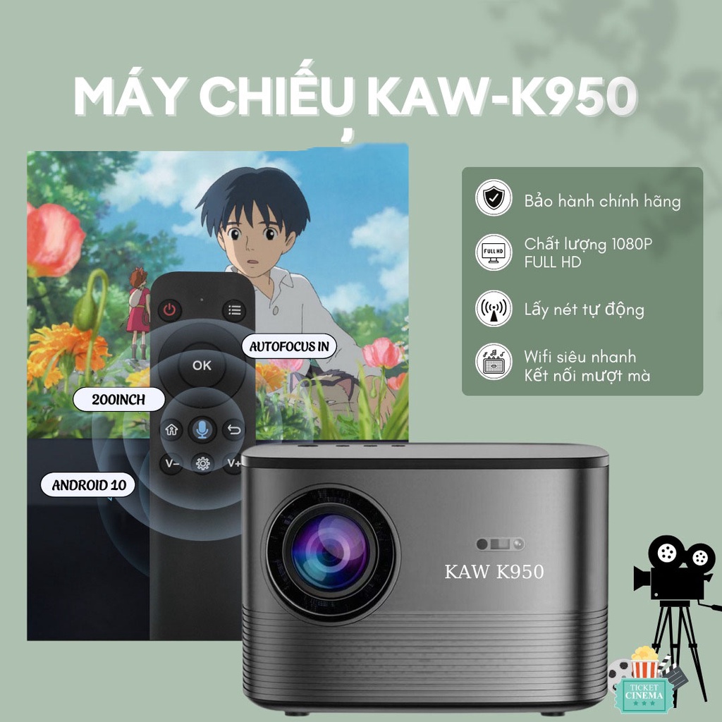 Máy chiếu KAW Pro KP950 Phiên bản siêu nét, Máy chiếu phim Full HD cao cấp dễ dàng dùng cho gia đình hội họp bảo -BH 12T