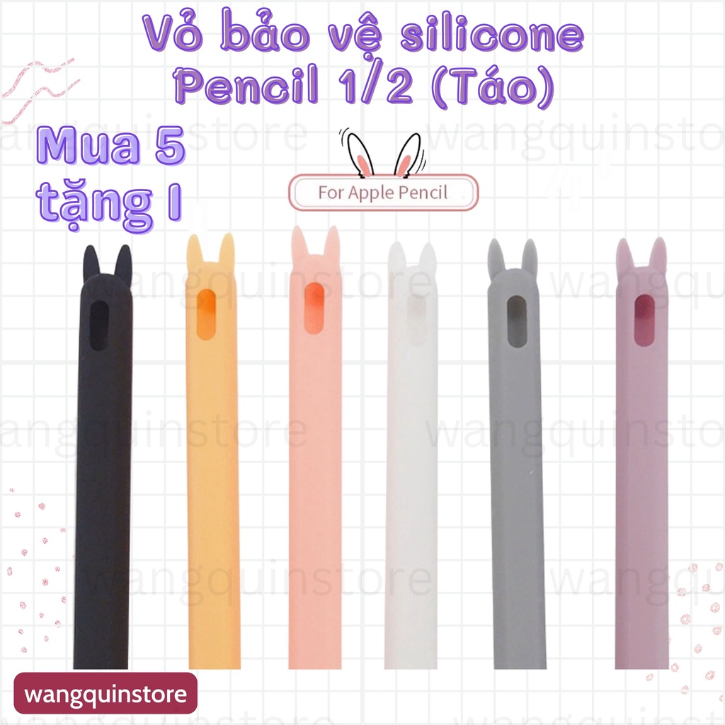 Sẵn HCM - Vỏ ốp Case bảo vệ bút cảm ứng cho Apple Pencil Gen 1 và 2 Silicon cao cấp Siêu mỏng đủ màu Tai con Thỏ cute
