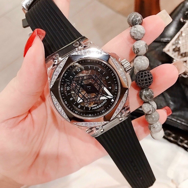 0-8 Đồng hồ Đôi Nam Nữ Hanboro Huboler chính hãng 42mm - 36mm máy Automatic Japan, viền full đá cao cấp