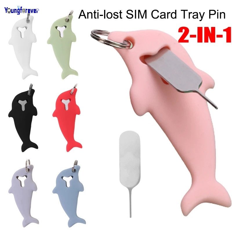 Kẹp Thẻ SIM Điện Thoại 2 Trong 1 Hình Cá Heo Bằng Silicon Chống Thất Lạc Tiện Dụng