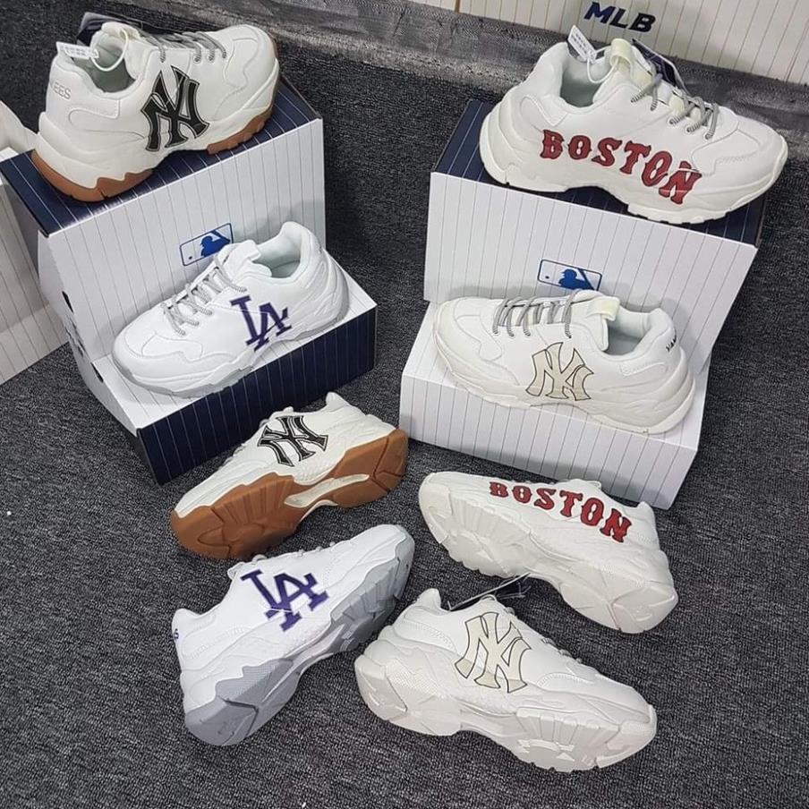 Giày thể thao MLB các màu hot trend , Giày sneaker ny đen , ny vàng , đế nâu , la xanh độn đế nam nữ kiểu dáng hàn quốc