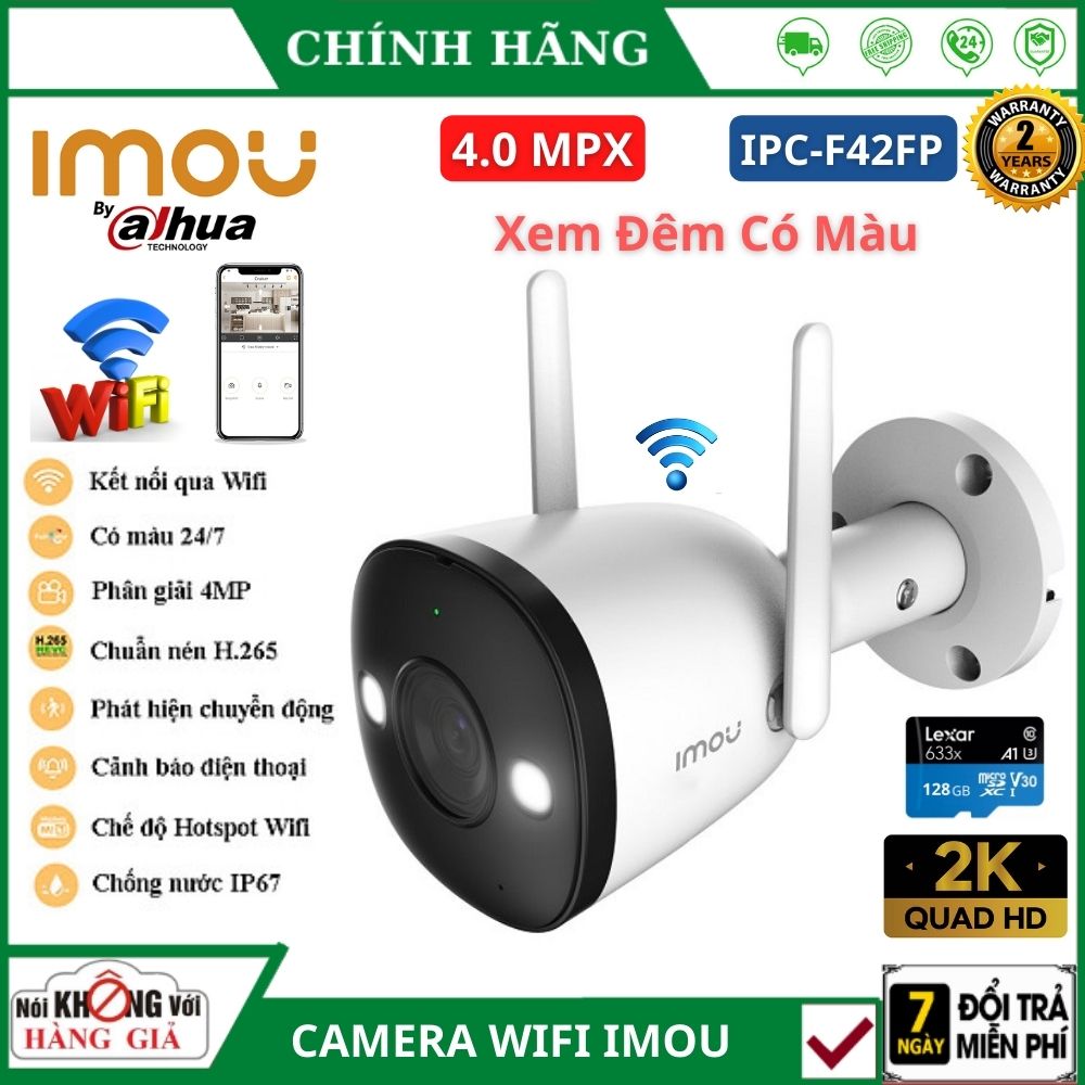 Camera ip wifi imou ngoài trời 4mp IPC-F42FP - Tùy chọn thẻ nhớ 128GB, bảo hành 24 tháng - xem đêm có màu 2k dahua , chống nước , đàm thoại , báo động thông minh AI , camera chống trộm , camera kết nối điện thoại , camera mini