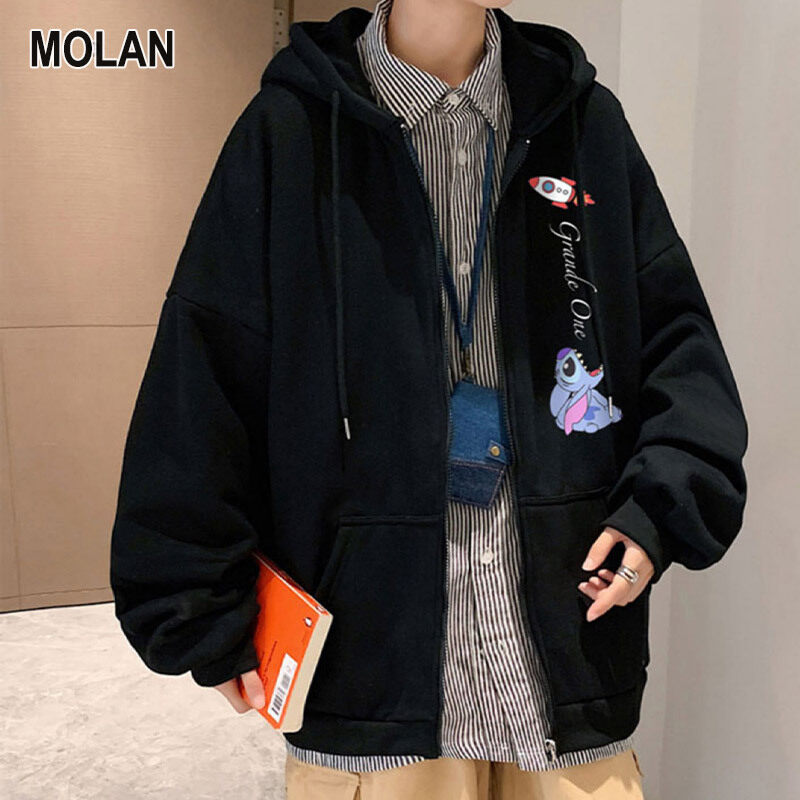 MOLAN áo hoodie nam Người Đàn Ông Của màu trơn Dây Kéo Cardigan Comfort Vải Áo Hipster Lỏng Trùm Áo khoác thể thao