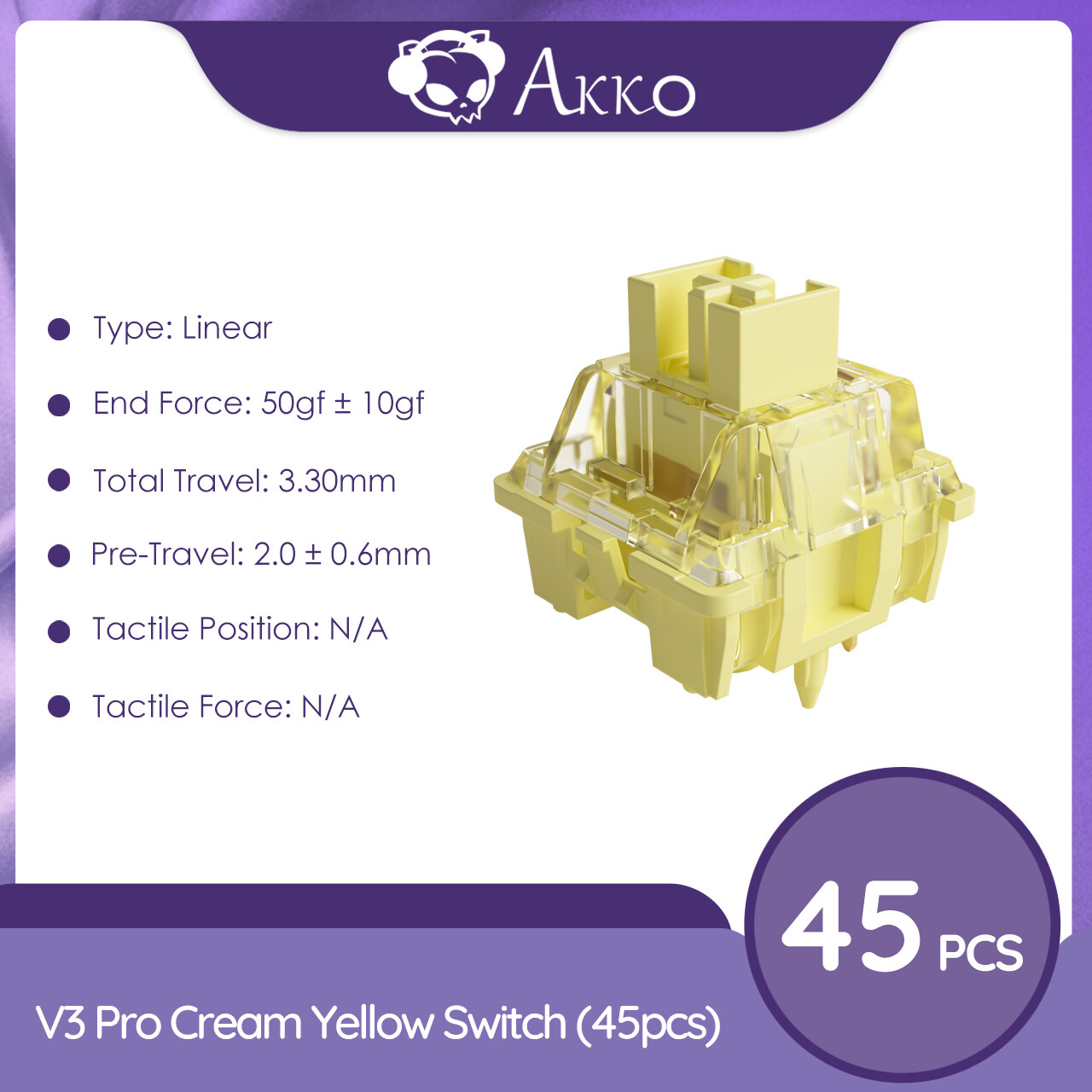 Akko V3 Công Tắc Tuyến Tính 3 Chân 50gf Công Tắc Màu Vàng Kem Tương Thích Với Bàn Phím Cơ MX