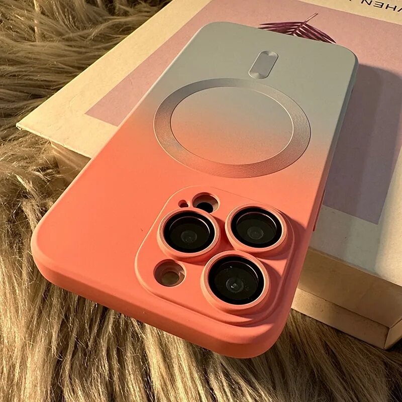 HOCE Sang Trọng Slim Matte Gradient Cho Magsafe Không Dây Sạc Trường Hợp Đối Với iPhone 14 15 Cộng Với 15 14 13 12 11 Pro Max Với thấu kính thay thế Bìa