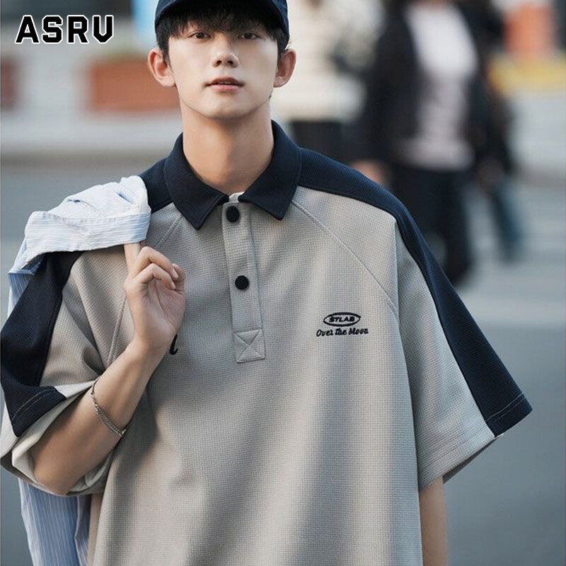ASRV áo thun polo áo polo nam áo thun có cổ áo có cổ Phong cách thể thao giản dị áo Polo ngắn tay khối màu rộng cho Nam Tay Ngắn giản dị