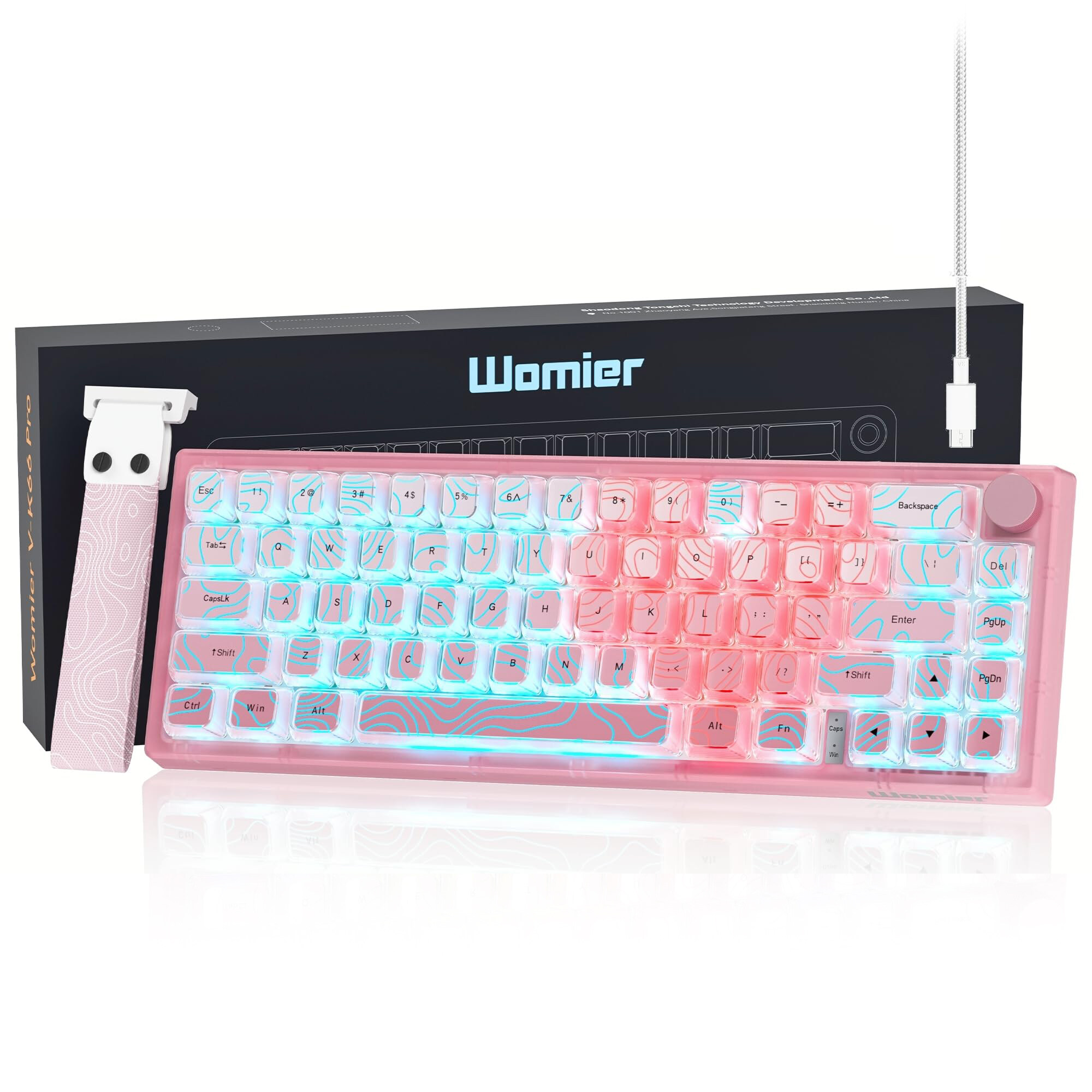 Womier Vk66 Pro Sương Mù Màu Hồng 60% Bàn phím chơi game Có Dây Qmk/Thông Qua Bàn Phím Cơ, Hot Swappable Gasket Núi RGB Bàn Phím