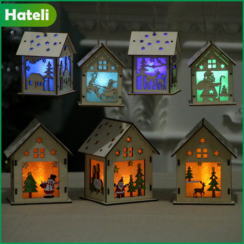 [HATELI] Đồ Trang Trí Giáng Sinh Ngôi Nhà Bằng Gỗ Dạ Quang Nhà Tuyết Đồ Trang Trí Treo Cây Thông Noel Đồ Trang Trí Trưng Bày Cửa Sổ Quà Tặng Giáng Sinh Năm Mới